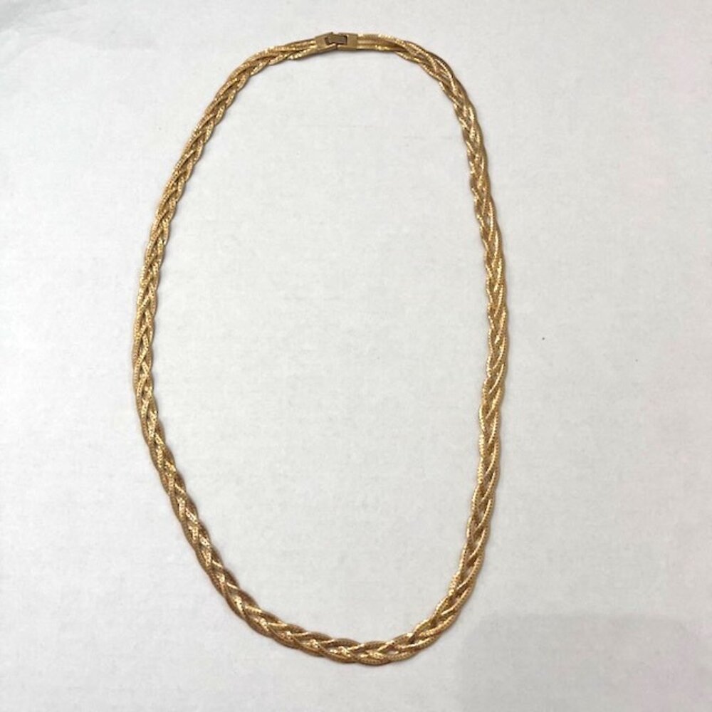 Gold Tone Braided Statement Necklace 30" Approx  VTG